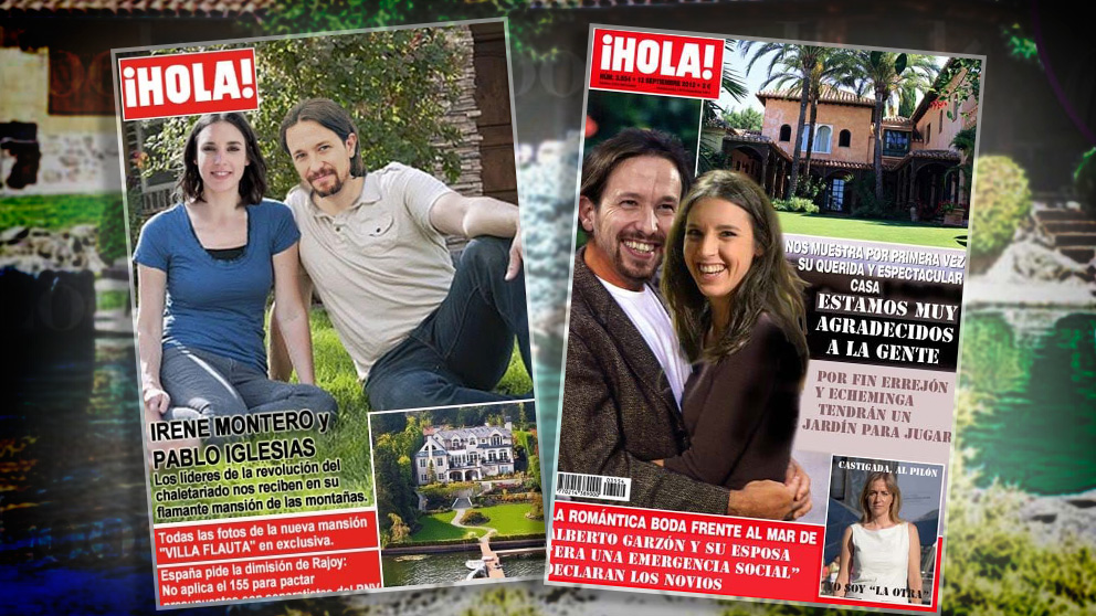 Pablo Iglesias e Irene Montero muestran los lujos de su casoplón en dos portadas ficticias de la revista ¡Hola!