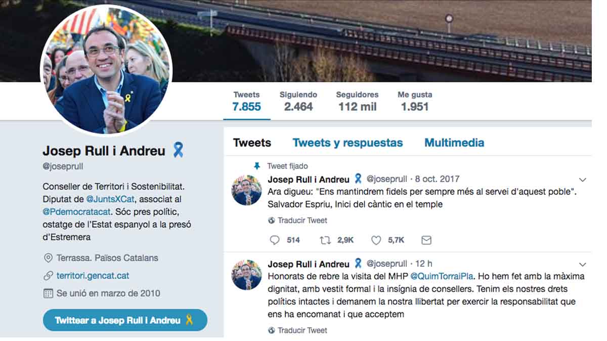 Perfil de Twitter de Josep Rull.