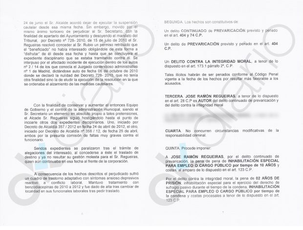 Escrito de la Fiscalía sobre el alcalde de Hoyo de Manzanares, José Ramón Regueiras.