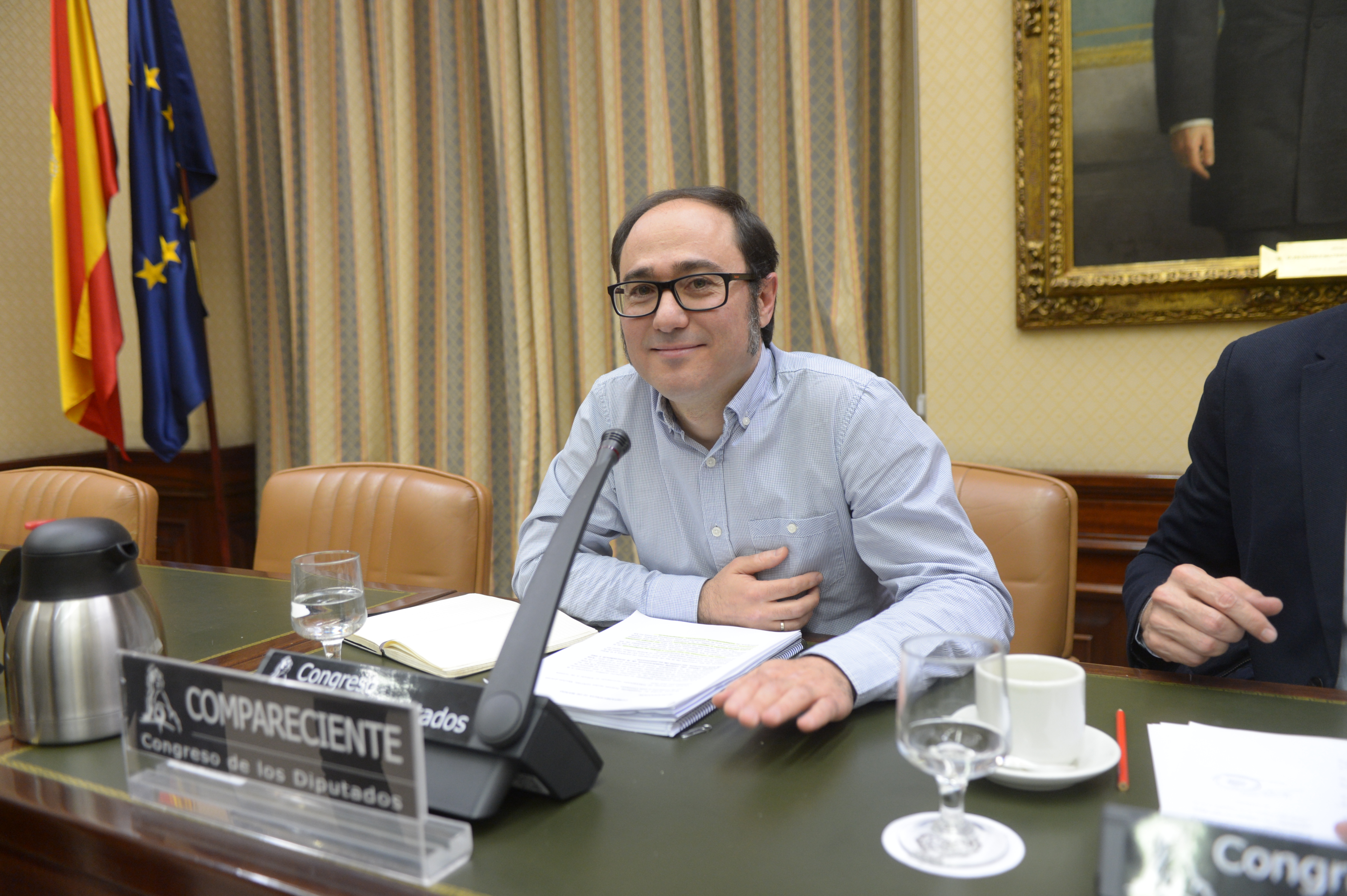 Daniel de Frutos, tesorero de Podemos, compareciendo en la Comisión de Calidad Democrática del Congreso en 2017.