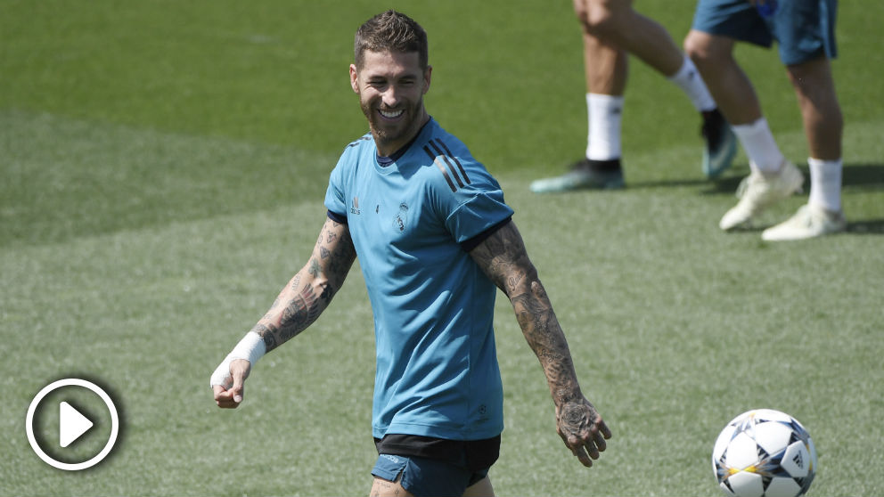 Sergio Ramos, en el entrenamiento del Media Day. (EFE)