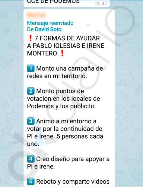 Mensaje difundido por David Soto