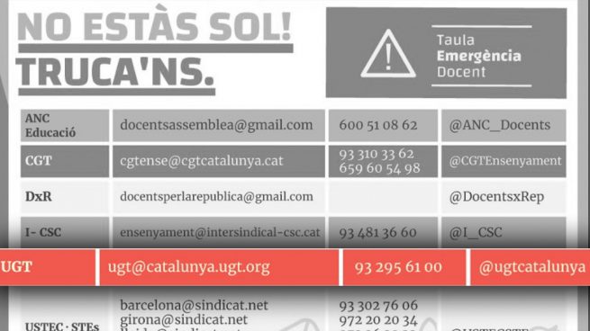 UGT ofrece apoyo jurídico y asistencia profesional a los ‘maestros del odio’ en Cataluña