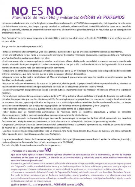 Críticos de Podemos a Iglesias: «Debería afrontar las consecuencias y no escudarse en las bases»