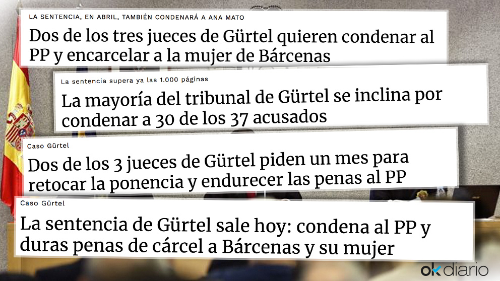 Los titulares de OKDIARIO avanzando la sentencia de la Gürtel