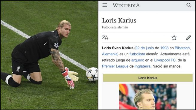 La Wikipedia trolea a Karius: le retira del fútbol y dice que «nació sin manos»