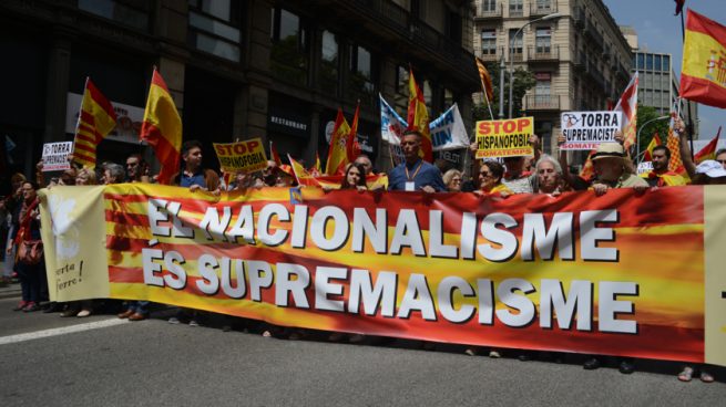 Manifestación convocada este domingo en Barcelona por la Coordinadora por Tabarnia y Somatemps, entre otras plataformas constitucionalistas. / SOMATEMPS