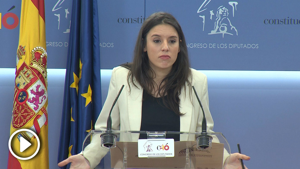 Irene Montero, en rueda de prensa en el Congreso. (EP)