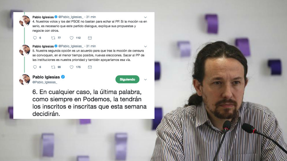 Pablo Iglesias anuncia una consulta a las bases sobre la moción de censura. Foto: EFE