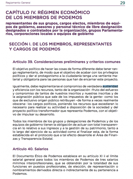 Austeridad en el reglamento de Podemos.