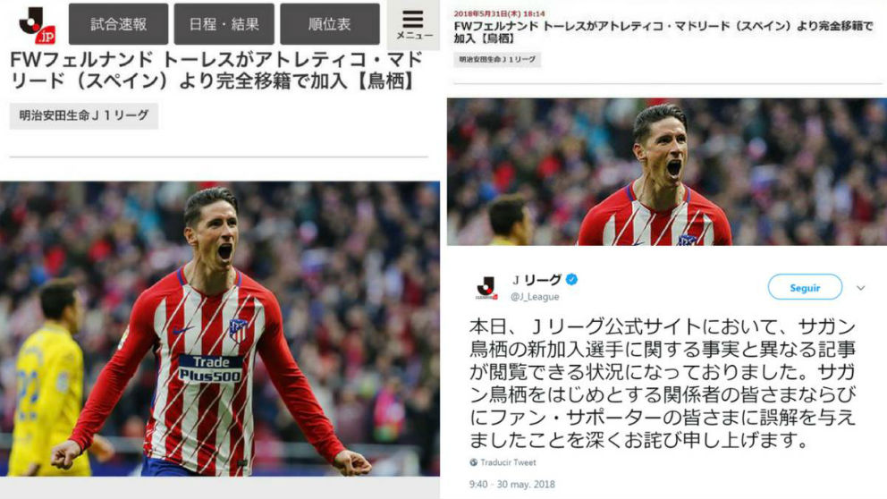 La J. League anuncia el fichaje de Fernando Torres.