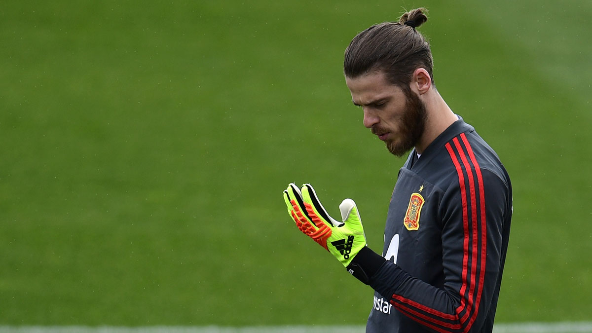 De Gea, durante un entrenamiento con la selección. (AFP)