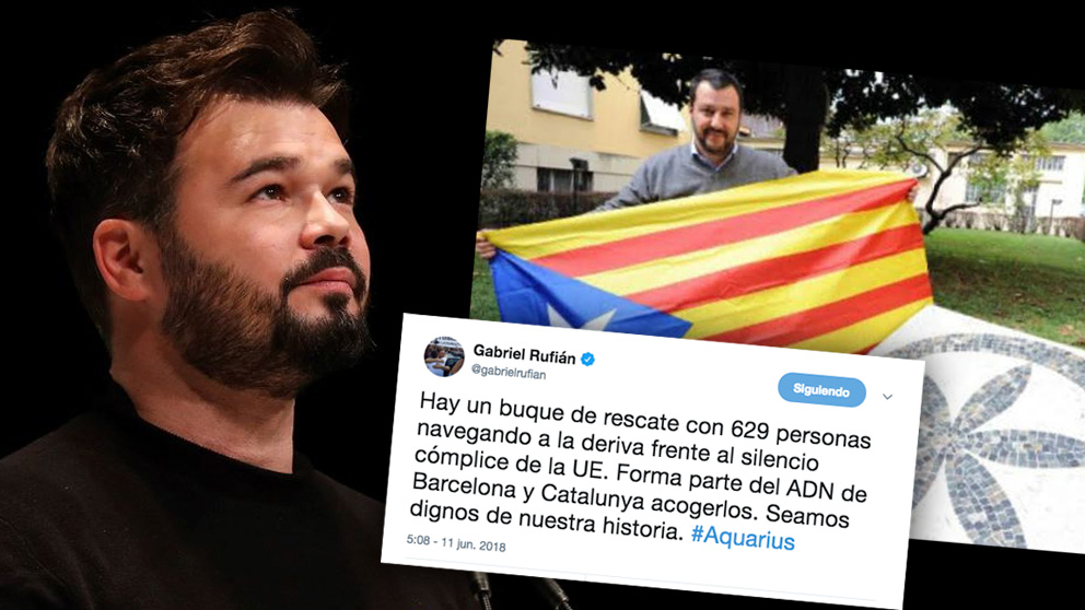 Las redes recuerdan a Rufián que el culpable de la deriva del ‘Aquarius’ es el ministro xenófobo que apoyó el independentismo