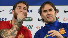 Sergio Ramos y Lopetegui durante una rueda de prensa. (AFP)