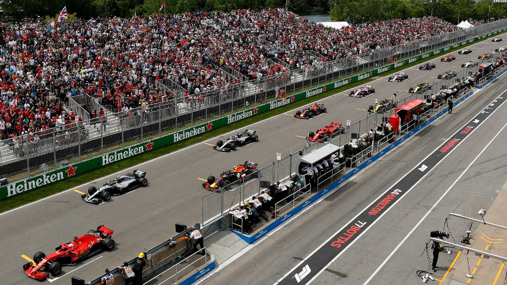 La parrilla de salida en una carrera de Fórmula 1.