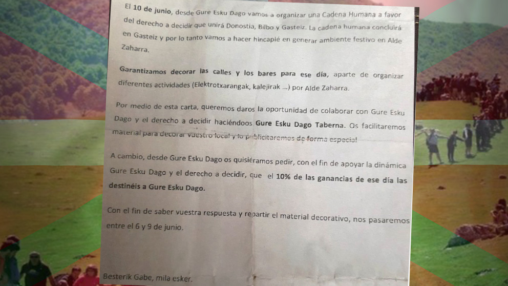 Carta de ‘Gure Esku Dago’ a los hosteleros vascos