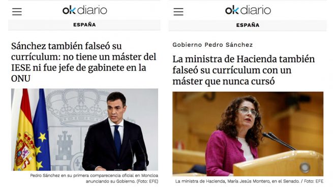 El PP pregunta al Gobierno por los currículums ‘fake’ de Sánchez y Montero revelados por OKDIARIO