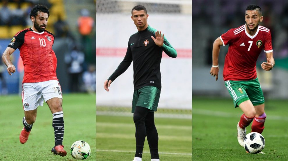 Salah, Cristiano Ronaldo y Ziyech, jugadores a seguir en la segunda jornada del Mundial 2018. (AFP)