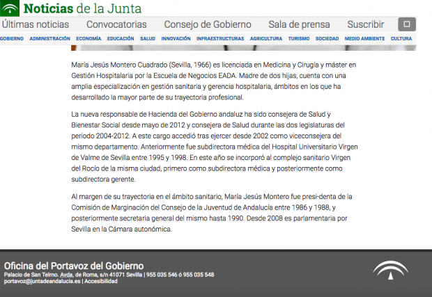 Biografía de Montero en 2013 tras ser nombrada consejera de Hacienda de la Junta.
