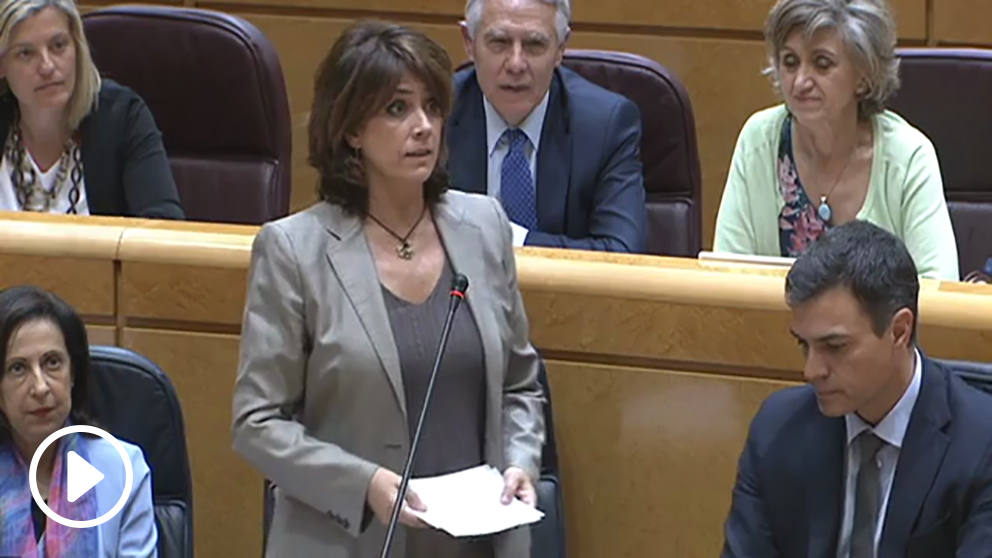 La ministra de Justicia, Dolores Delgado, en sesión de control en el Senado.