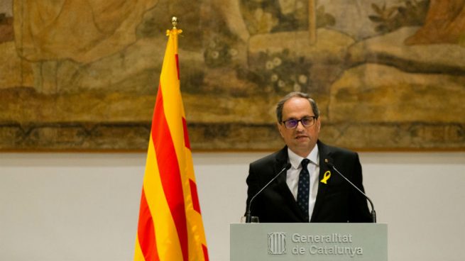 El presidente de la Generalitat de Cataluña, Quim Torra en su intervención atacando al rey de España