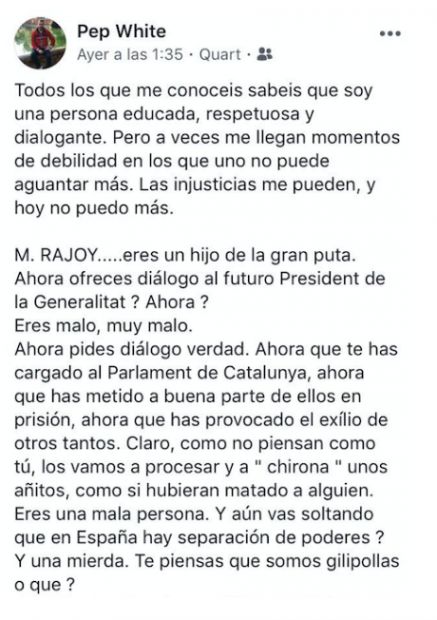 El mosso separatista y su mensaje en el que insulta a Rajoy