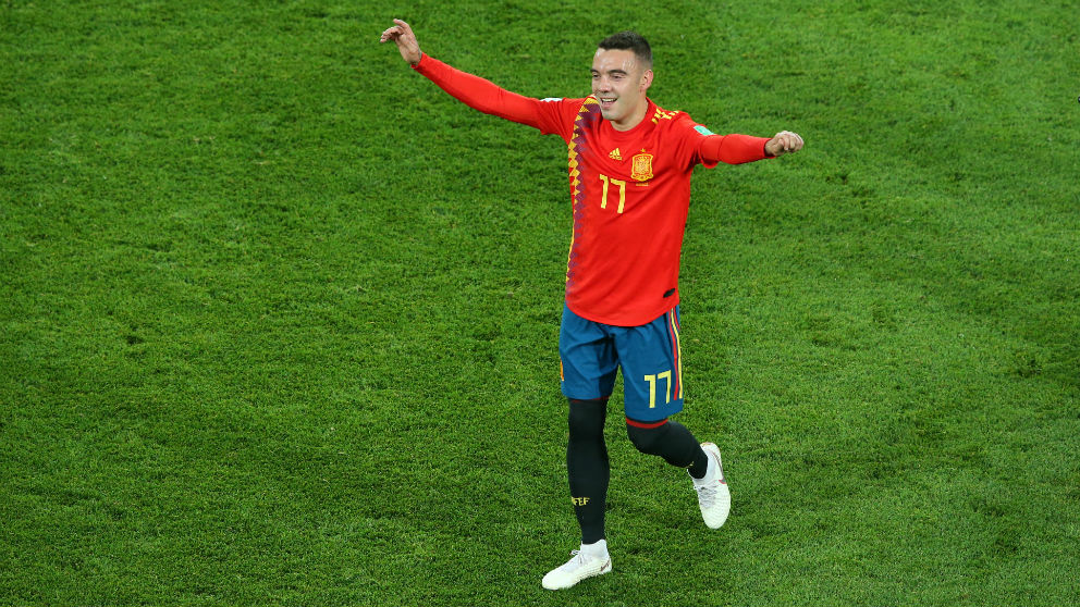 Iago Aspas celebra un gol con España. (Getty)