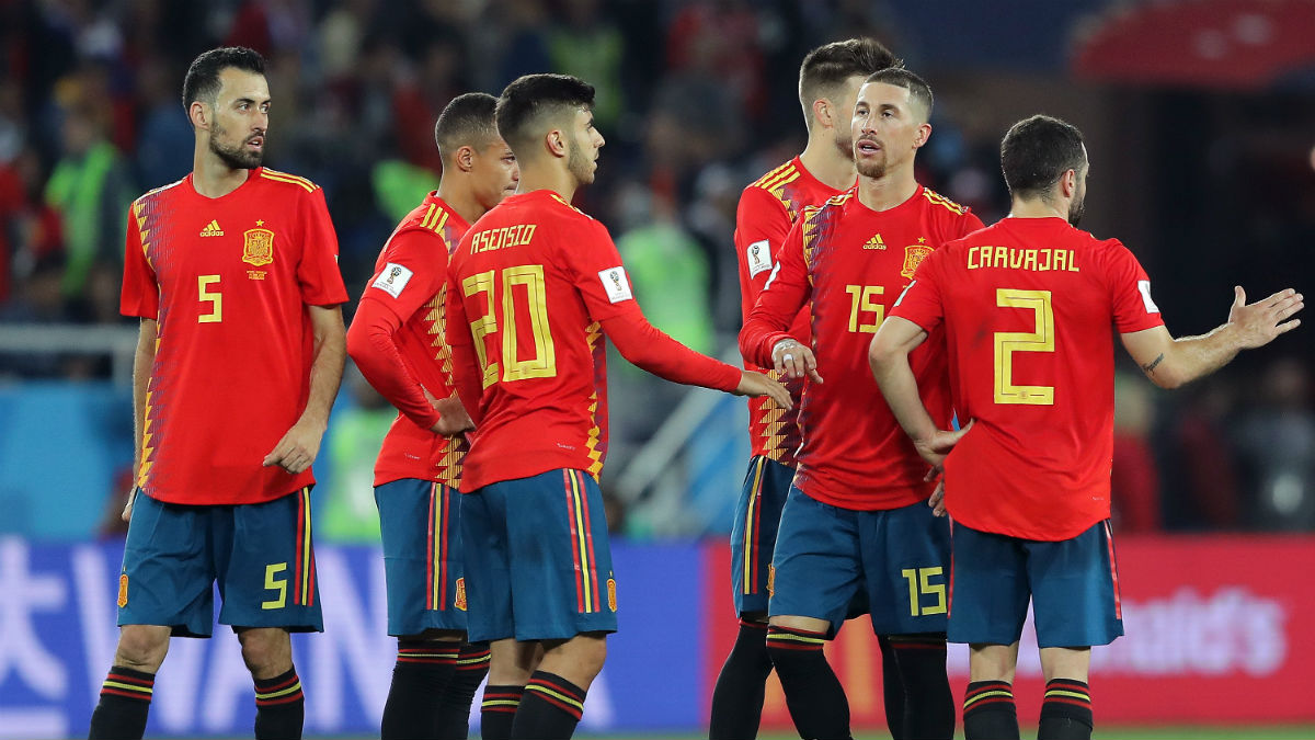 Los jugadores de la Selección, durante el España-Marruecos (Getty).