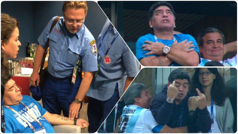 Maradona tuvo que se asistido por los médicos a la conclusión del Nigeria – Argentina.