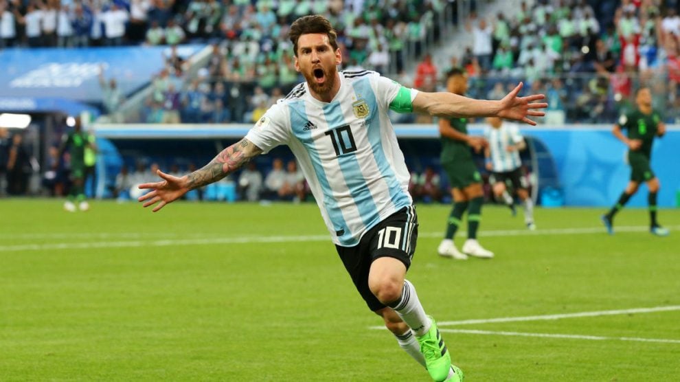 Messi celebra un gol ante Nigeria en el Mundial.