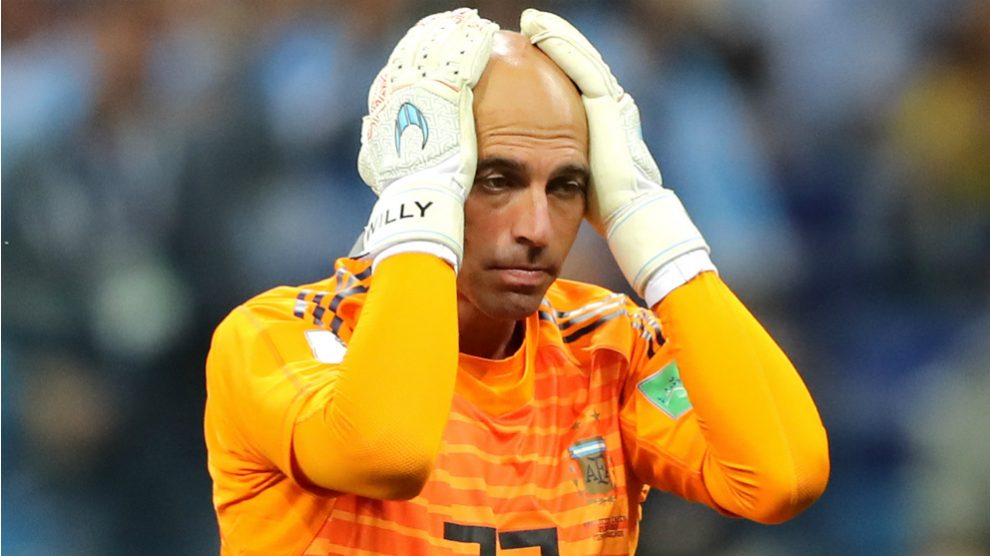 Caballero, tras cometer un grave error en el partido ante Croacia. (Getty)