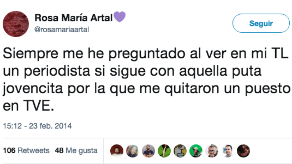 Tuit feminista publicado por la candidata de Podemos Rosa María Artal en febrero de 2014.