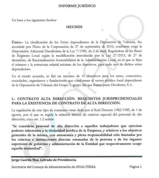 El letrado de Divalterra avisó de los contratos irregulares y no le hicieron caso