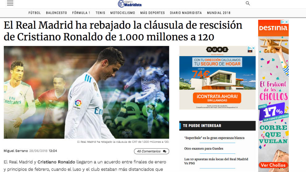 OKDIARIO adelantó el 28 de junio que el Real Madrid había rebajado la cláusula de Cristiano de 1.000 millones a 120