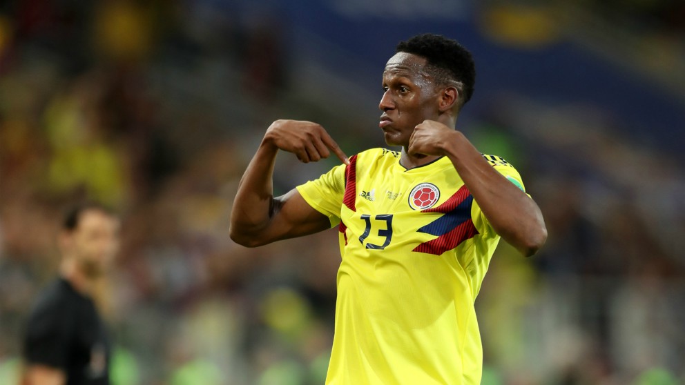 Yerry Mina, tras marcar el gol de Colombia a Inglaterra. (Getty)