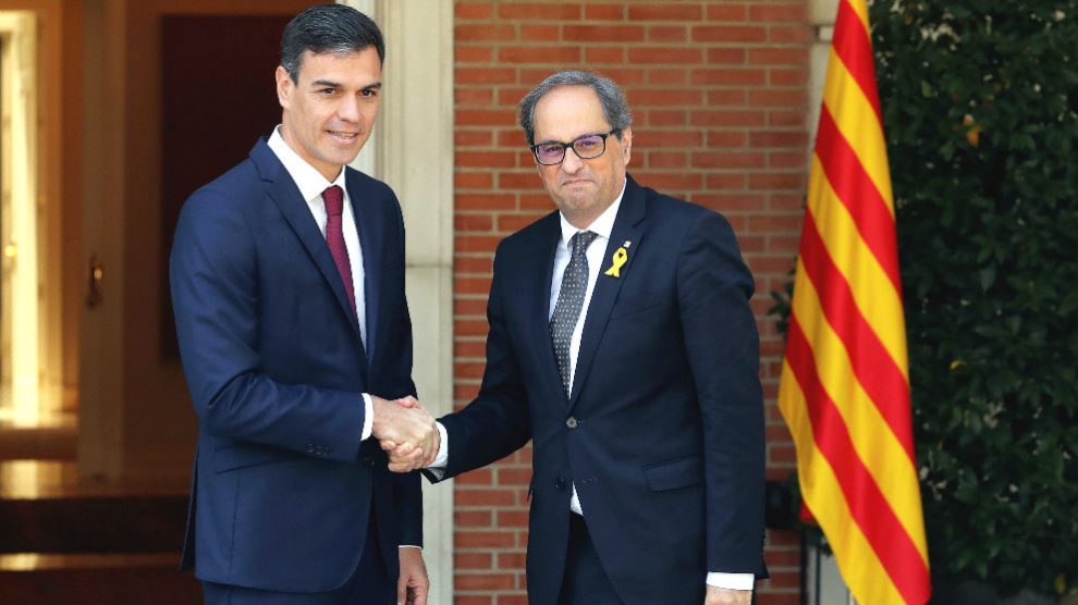 El presidente del Gobierno Pedro Sánchez y el president de la Generalitat Quim Torra (Foto: EFE).
