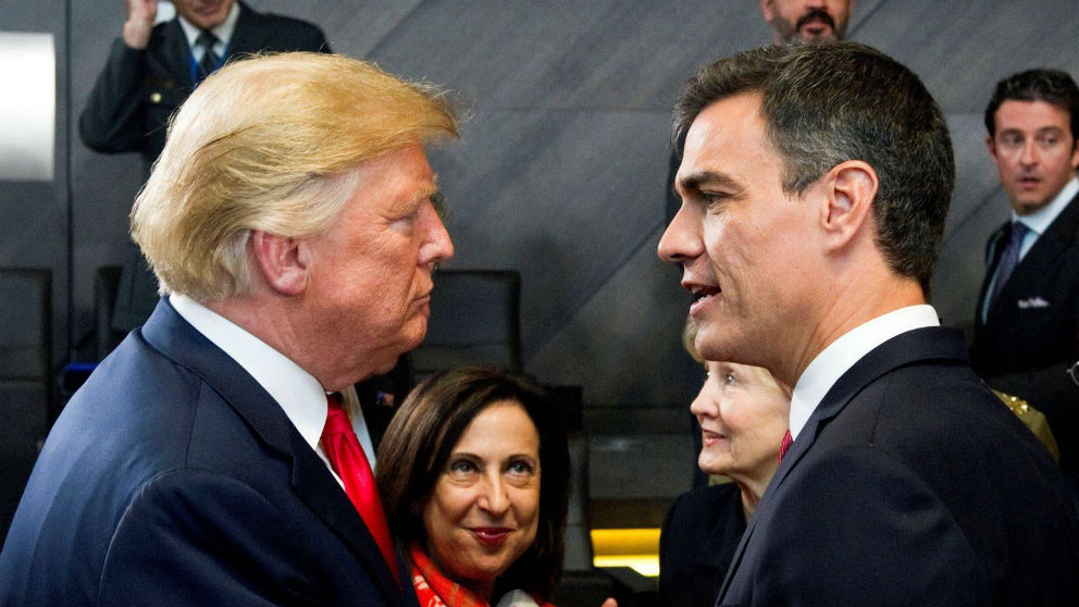 Donald Trump y Pedro Sánchez, en una cumbre de la OTAN en julio de 2018 (Foto: Moncloa)