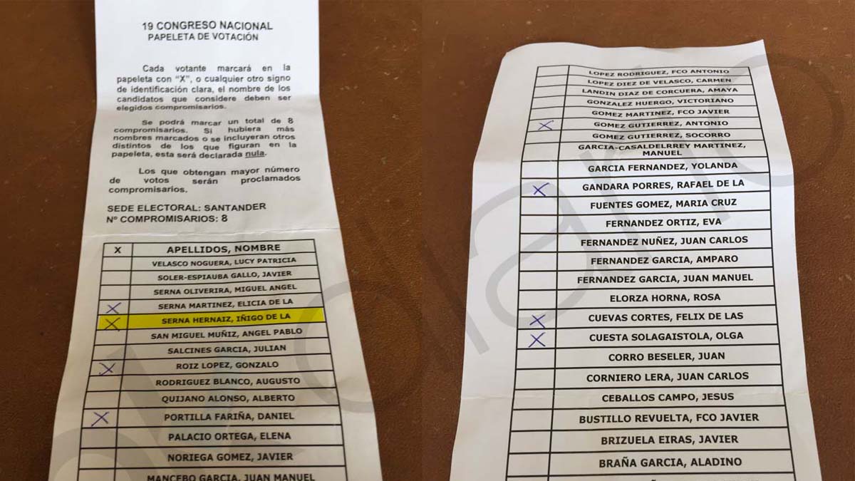 Papeleta amañada del PP de Cantabria.