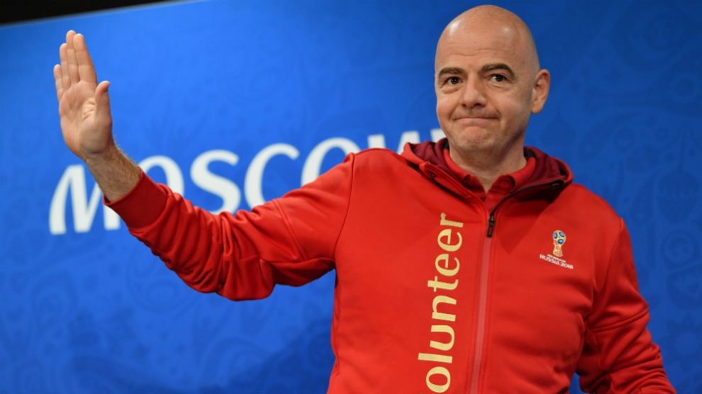 Infantino, durante una rueda de prensa en el Mundial de Rusia. (Getty)
