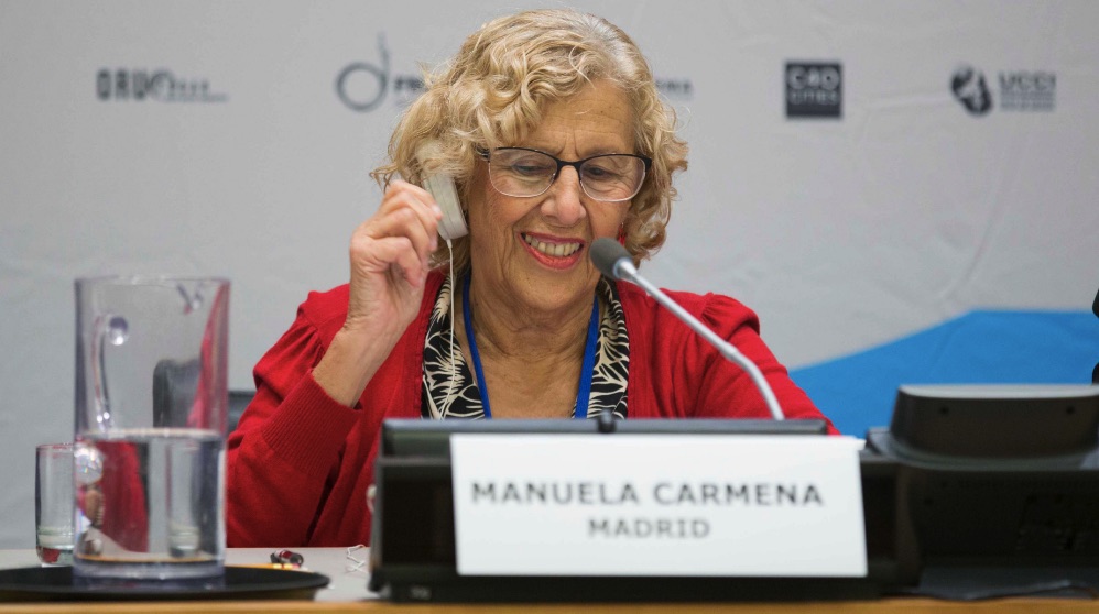 Manuela Carmena en un acto de la ONU, en Nueva York. (Foto. Madrid)