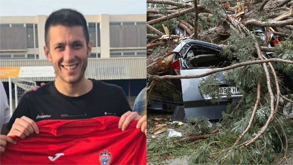 Jordi Carrión y el árbol caído sobre un vehículo.