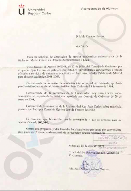 OKDIARIO ya publicó la documentación del máster de Casado que la Universidad no encontraba