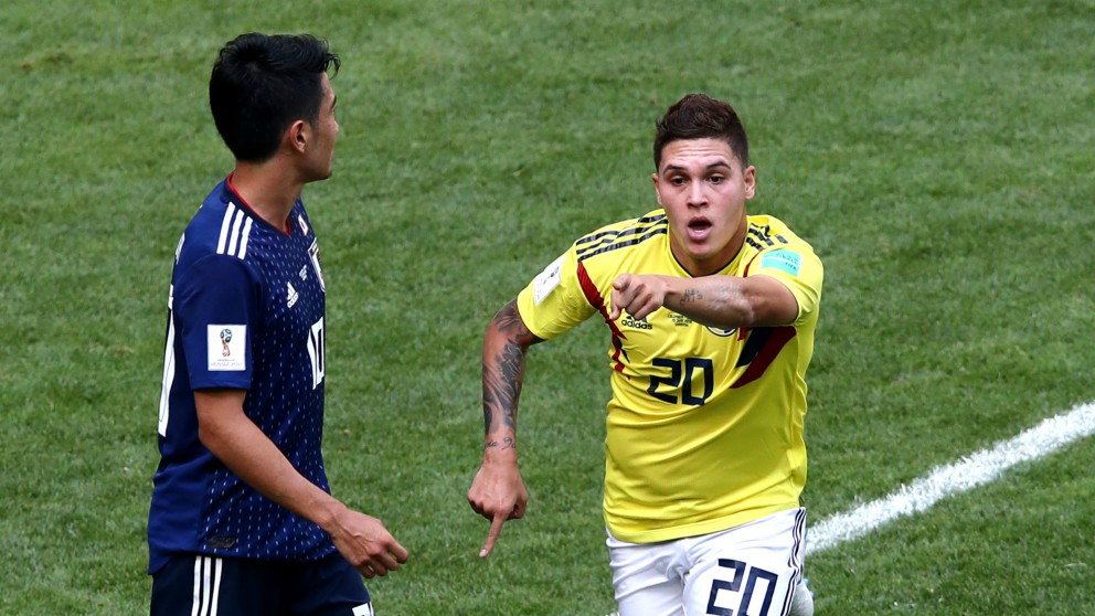 Quintero celebra un gol con Colombia en el Mundial. (Getty)