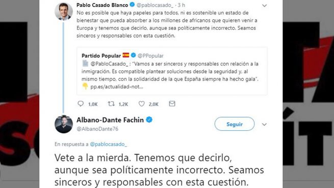 El ex podemita Dante Fachin manda «a la mierda» a Pablo Casado y las redes le retratan