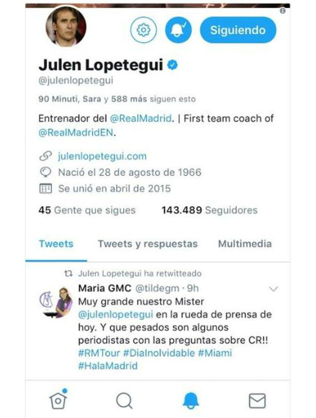 Lopetegui cierra sus cuentas de Instagram y Twitter tras un polÃ©mico retuit contra la prensa