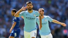Agüero celebra un gol ante el Chelsea. (Getty)
