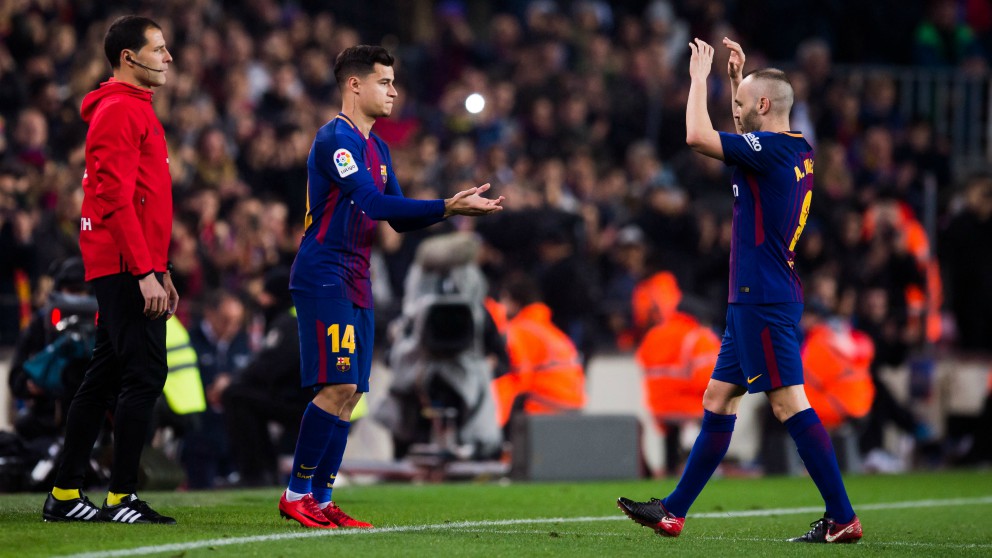 Coutinho e Iniesta, en un partido del Barcelona. (Getty)