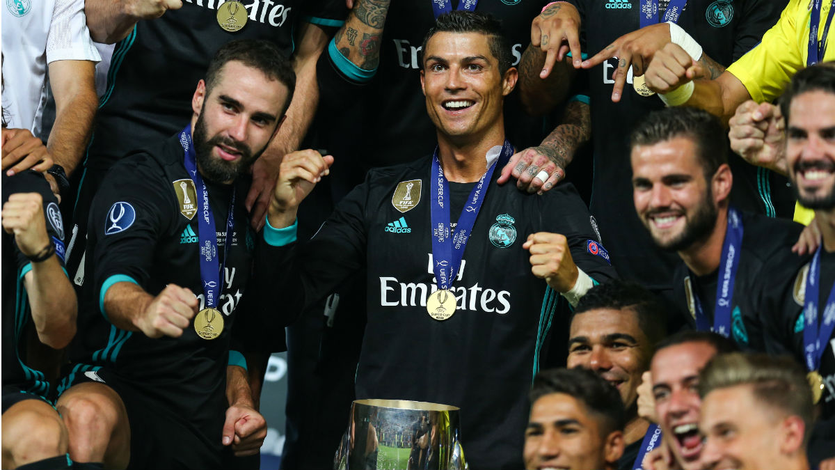 Cristiano Ronaldo celebrando la Supercopa de 2017, en la que fue suplente (Getty).