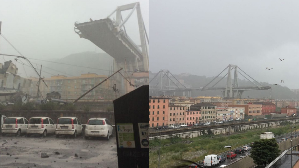El viaducto derrumbado en Génova (Italia)