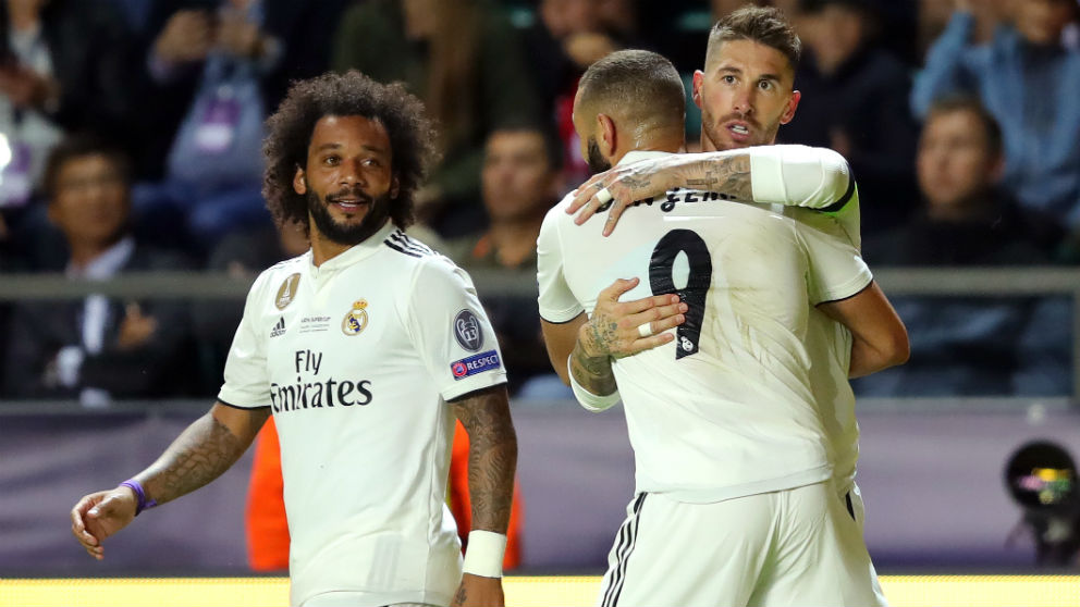 Sergio Ramos celebra su gol al Atlético.